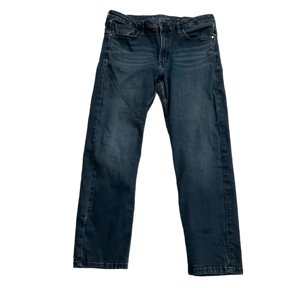 Calvin Klein Woman's Slim Boyfriend Denim Blue Jeans Size 12 Flat Front 5 Pocket - Picture 1 of 9